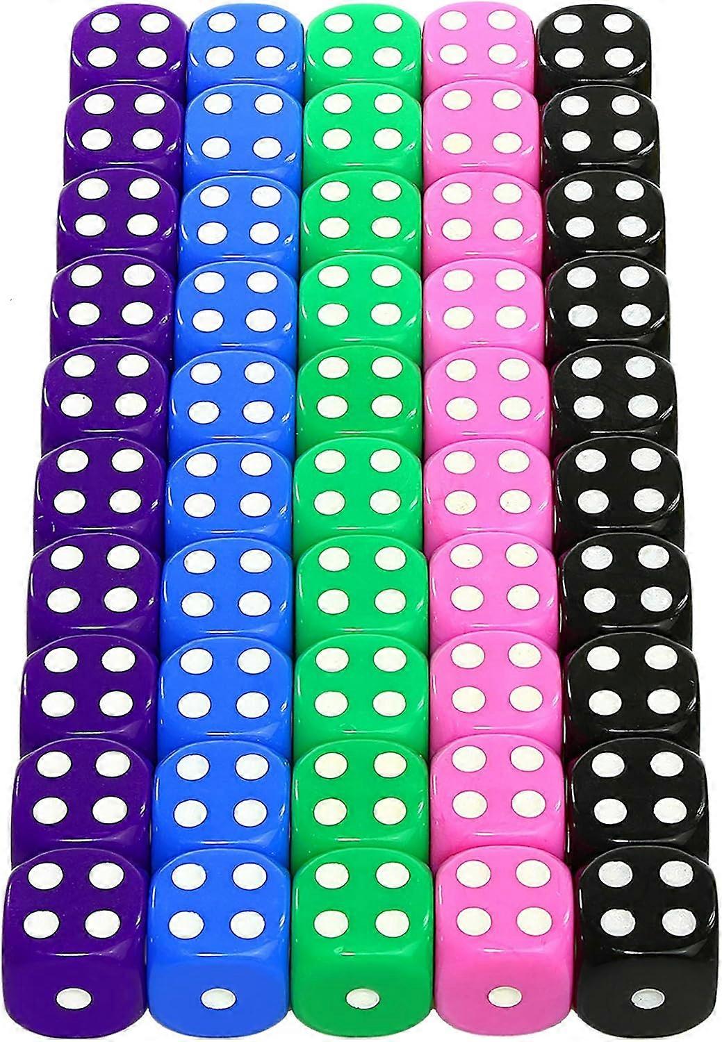 50 Pieces Colorful Dice Set - Assorted Colors, 10 Pieces Each, 16mm D6 Standard Dice