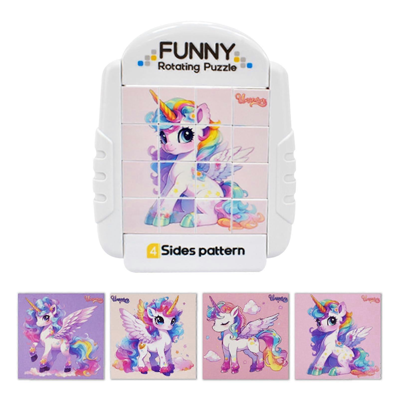 16 Pieces Rotating Puzzle for Kids, 4-in-1 Pony Puzzle for Ages 3-6, Educational Patience Game for Boys and Girls