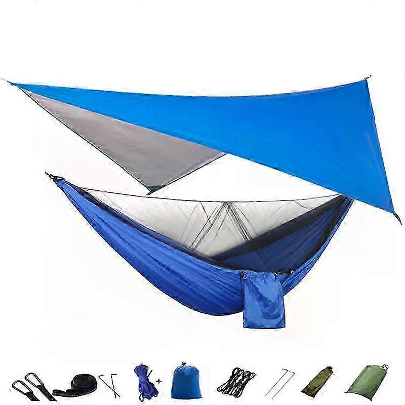 Portable Nylon Camping Hammock with Mosquito Net and Canopy, Includes Rain Fly and Tree Straps for Travel and Survival