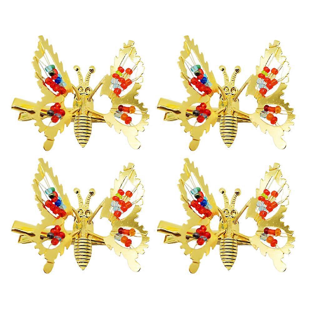 Golden Hair Clips with Spring Flutter for Decoration Metal 4 Pieces Chic and Delicate Design