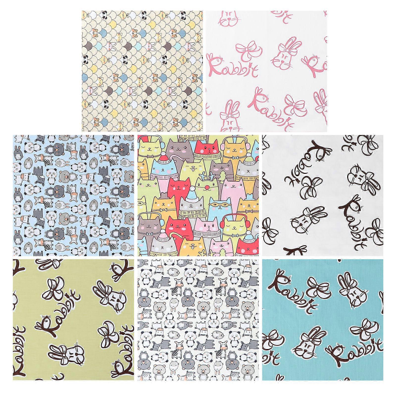 Cartoon Animal Print Fabric Set – 8 Pieces Soft Cloth for DIY Patchwork Sewing Crafts and Festival Projects