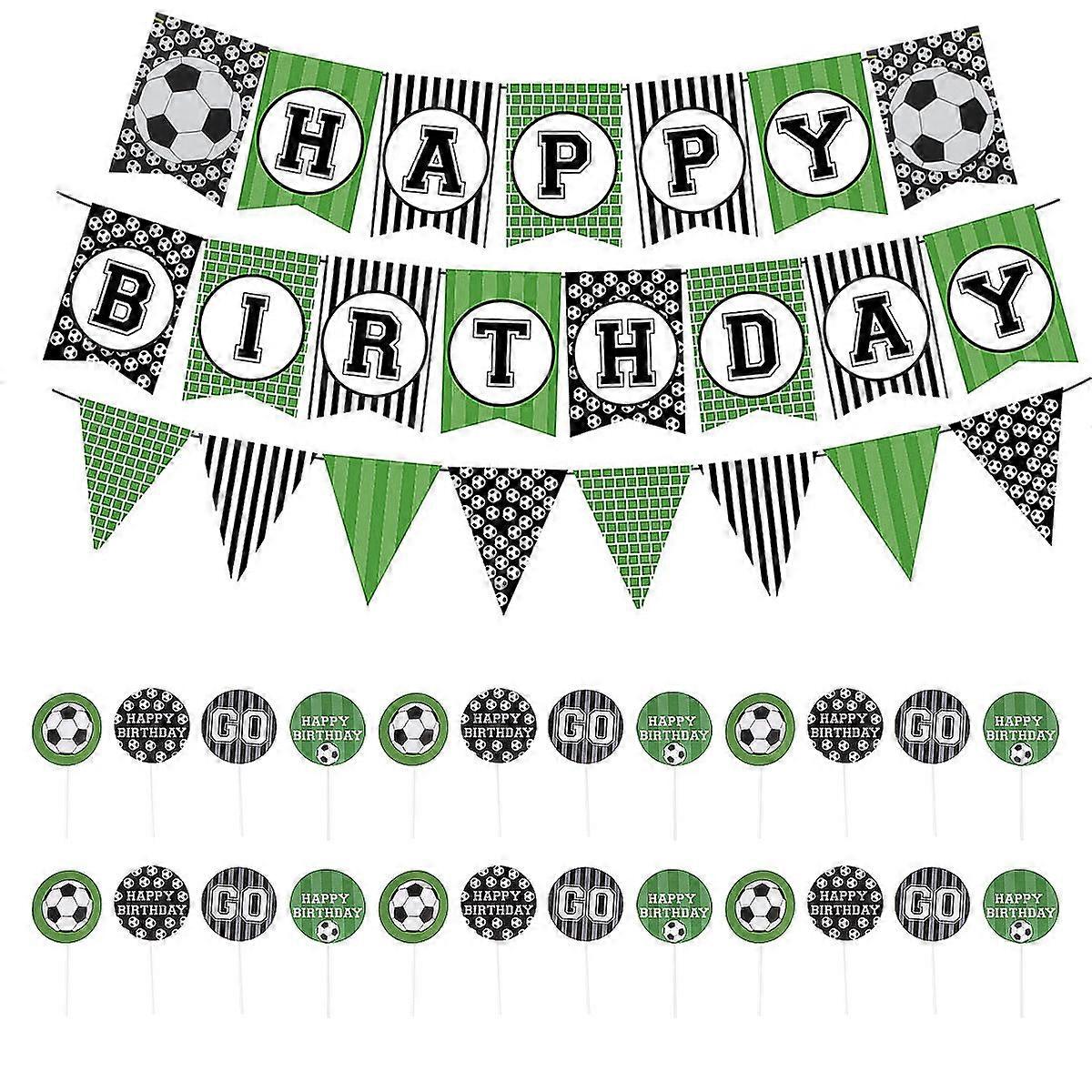 Hanging Banner Party Pennant Cake Topper Birthday Party Supplies 1pc Banner 1pc Pennant Banner 24Pcs