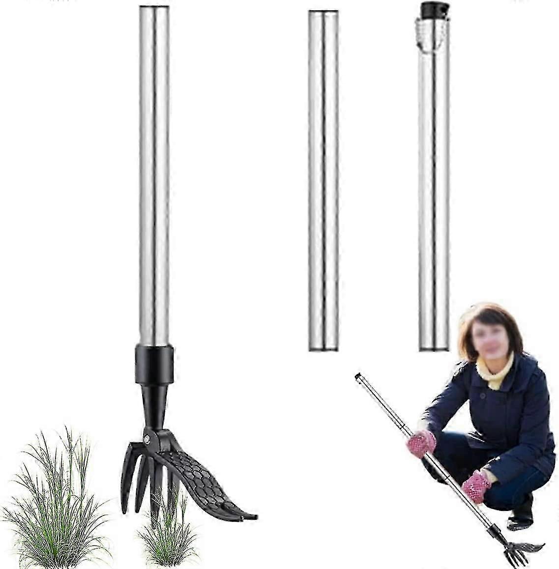 Rikkakasvien poistotyökalu, rikkakasvien vetäjätyökalu, 39,3 tuuman Stand Up Weed Puller Heavy Long Handle Garden Weeding Tool 4 kynnellä