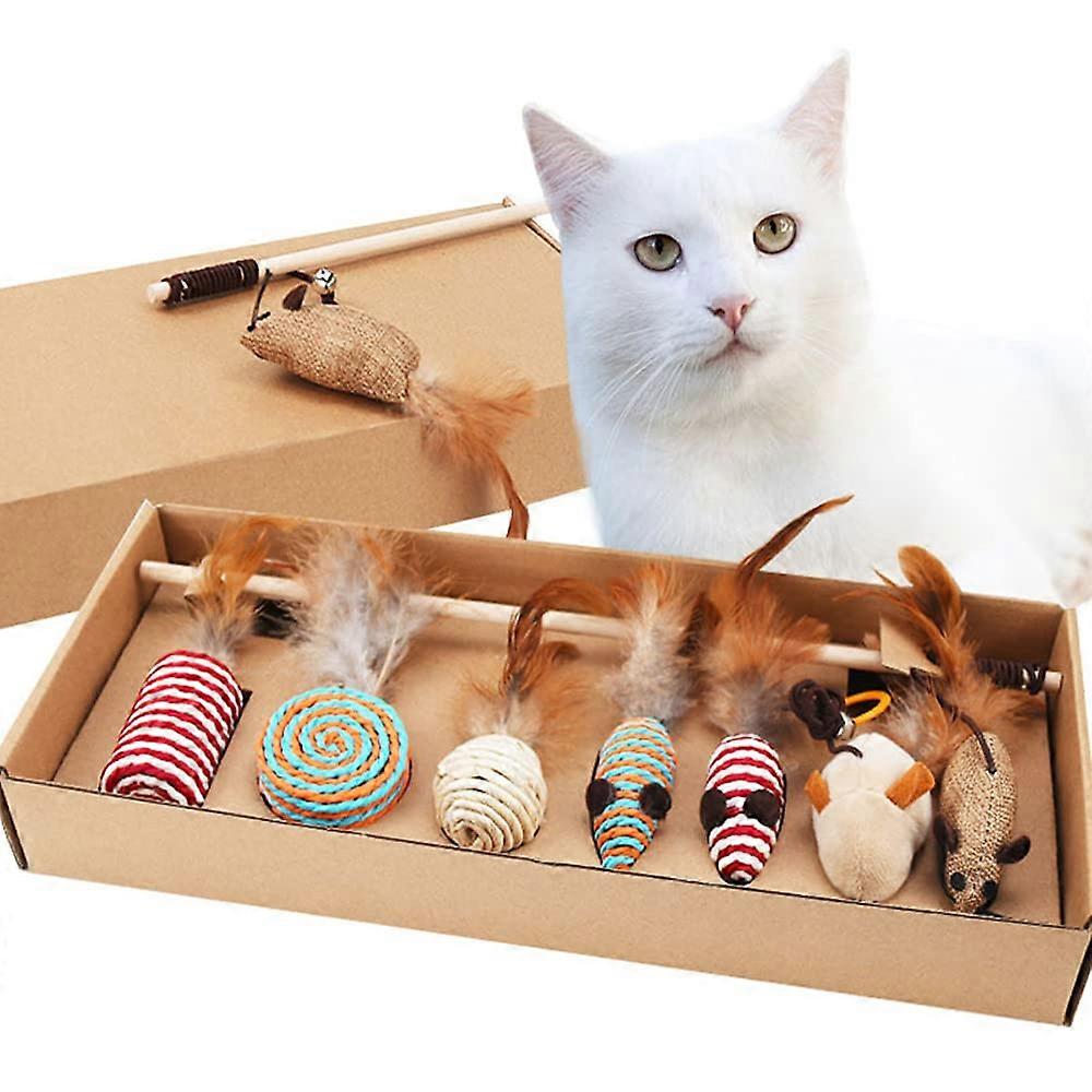 Qanye 7pcs Cat Toys Set with Pacifiers, Mice, Candy and Small Balls for Tease and Interaction