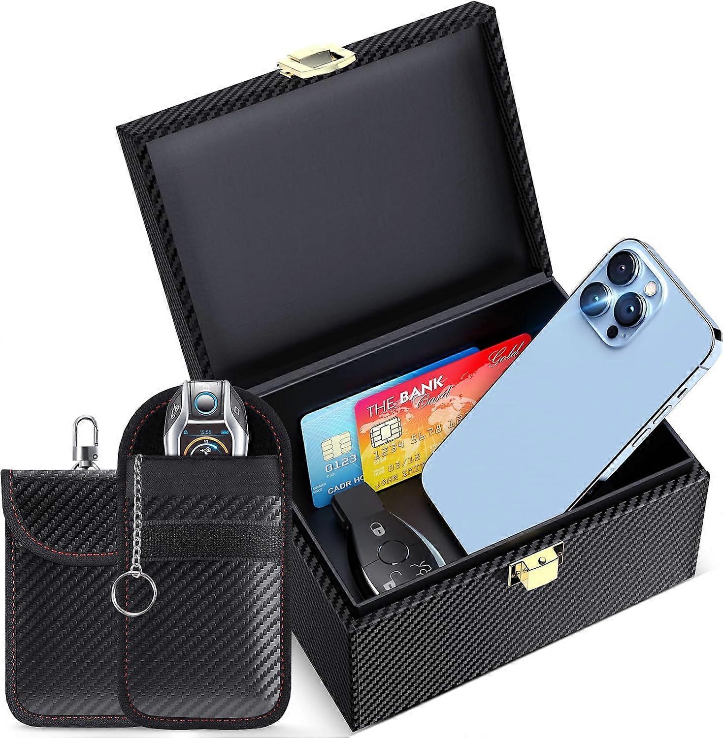RFID Signal Blocking Box Security Protection Car Remote Key Keyless Go Against Remote Hacking Black (Black) Anti RFID Car Key Box Set with RFID Case