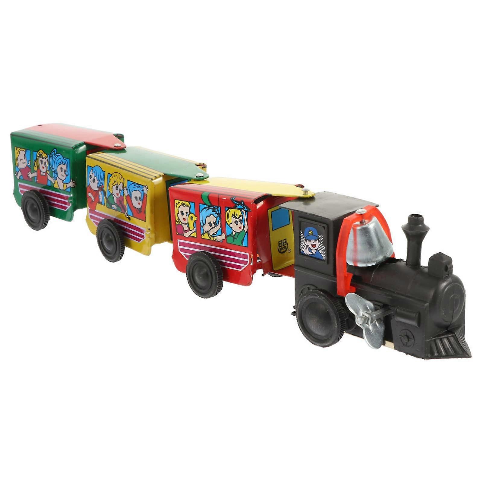 Retro Tin Toy Train Table Decoration, Mini Winding Up Iron Sheet Toy for Kids, Vintage Railway Style, Educational Gift