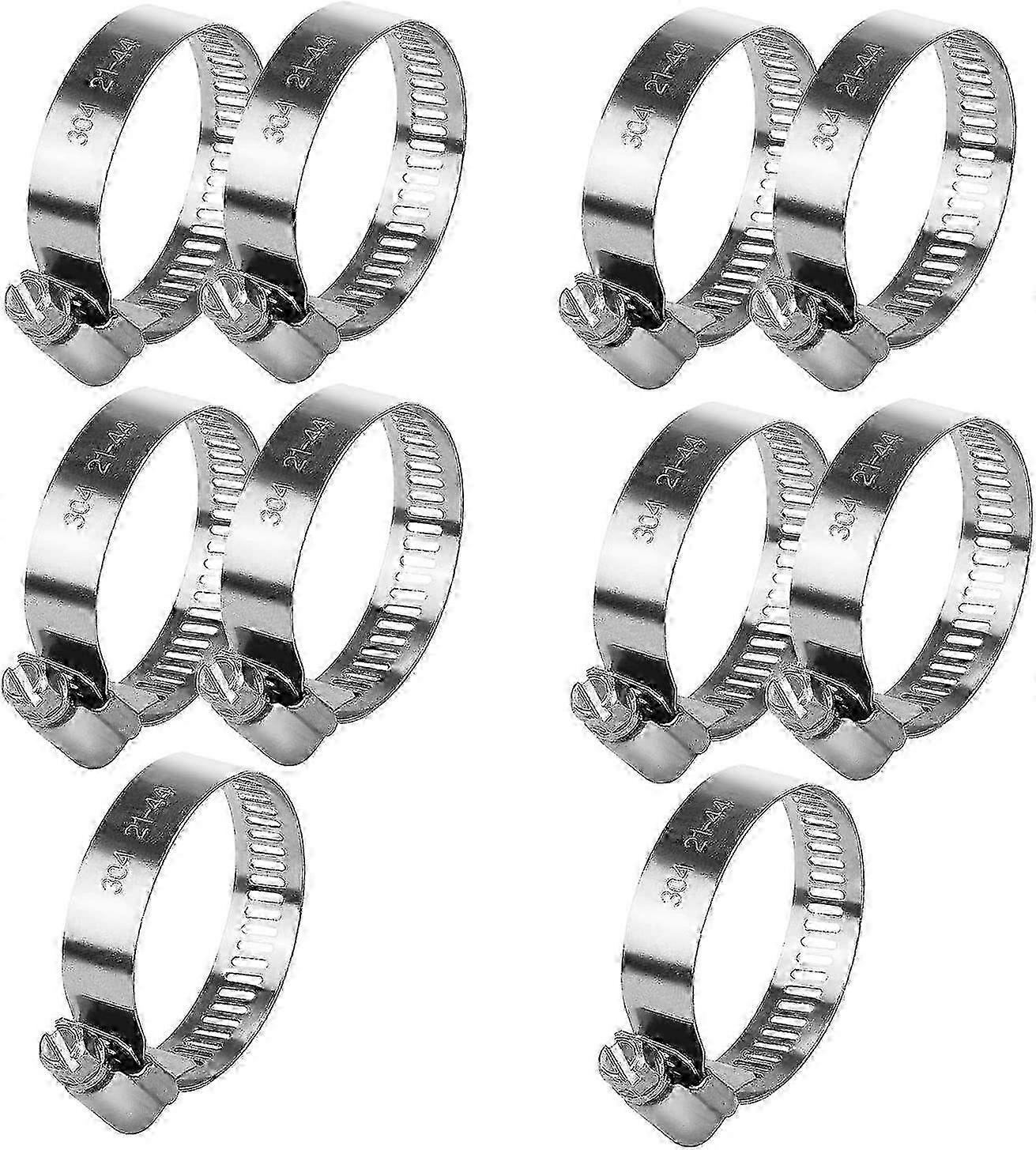 10 Pcs Adjustable Stainless Steel Hose Clamps - Durable Hose Clips Set (Adjustable Range 21-44mm) for Secure Fittings