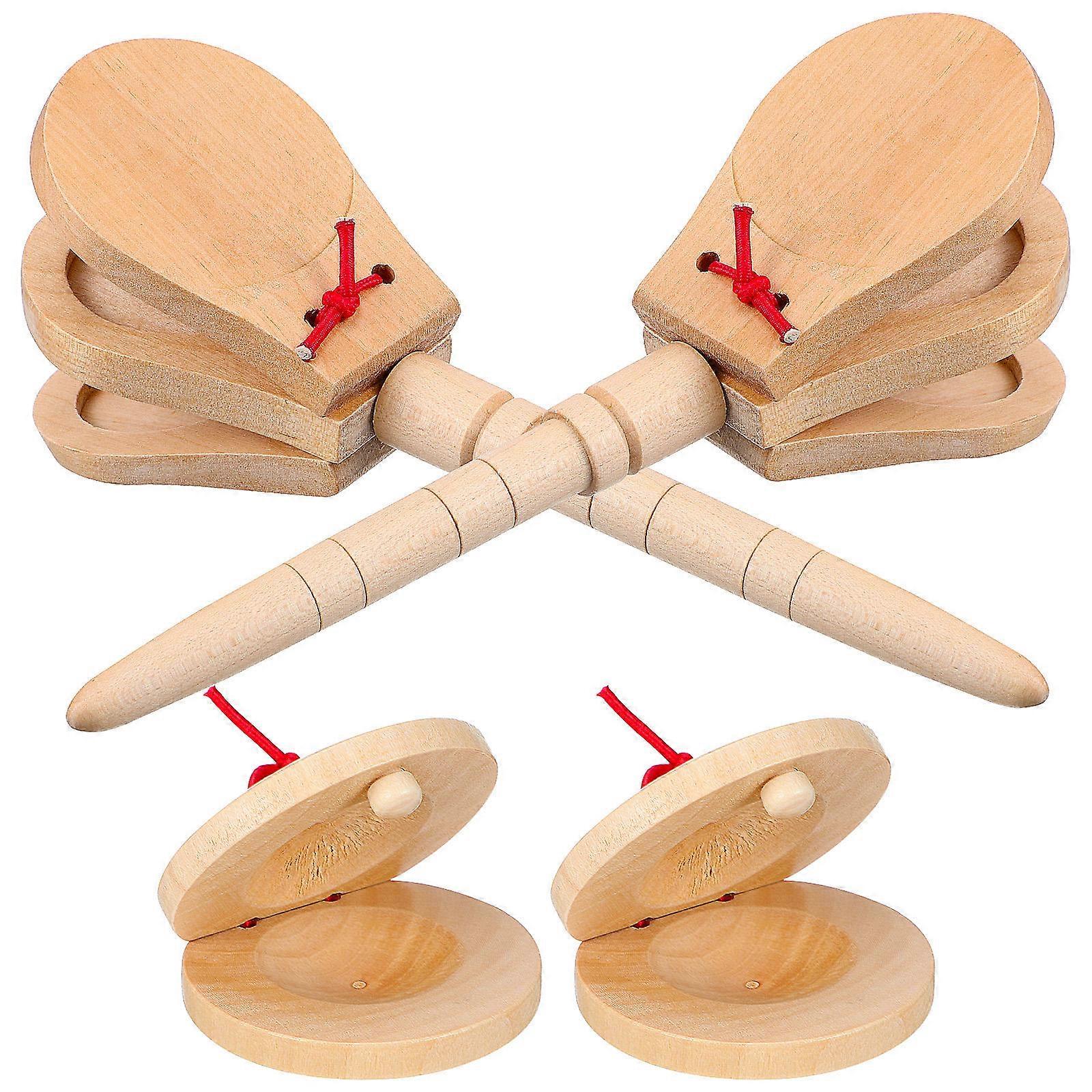 Musical Instruments For Beginners Castanet Wooden Percussion Instrument Natural Wood Color 21.00X5.40X2.90cm 4Pcs