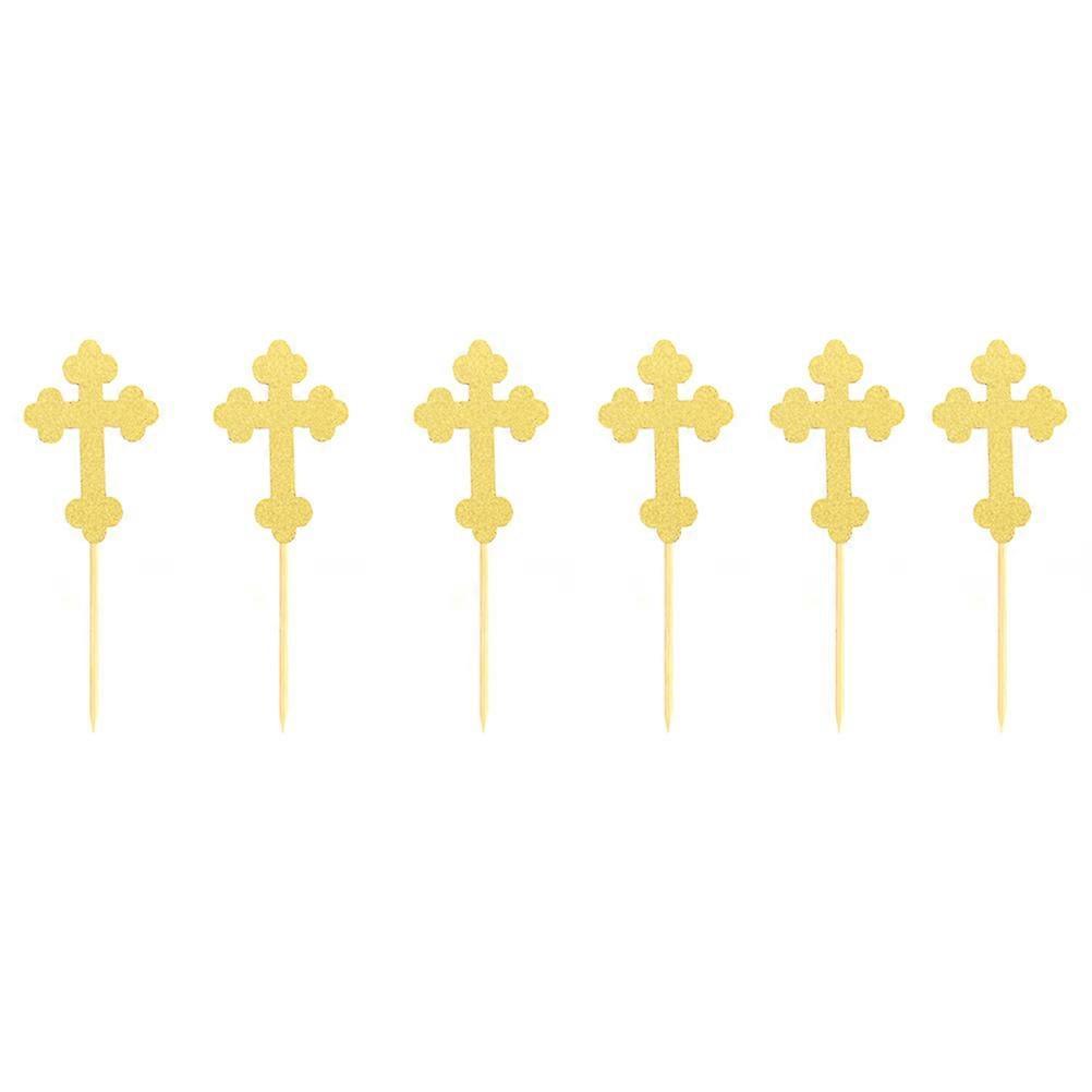 Festival Birthday Party Decorations Cross Shaped Cake Toppers Golden Paper 24Set