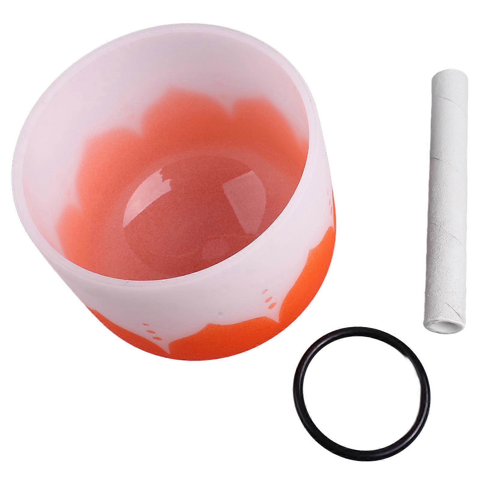 Crystal Singing Bowl Color Flower Pattern Matte Quartz Singing Bowl for Sound Healing Meditation Orange D Note