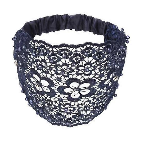 Women Hollow Headband Flower Pattern Shiny Rhinestones Faux Pearls Hair Band High Elastic Wide Hair Holder