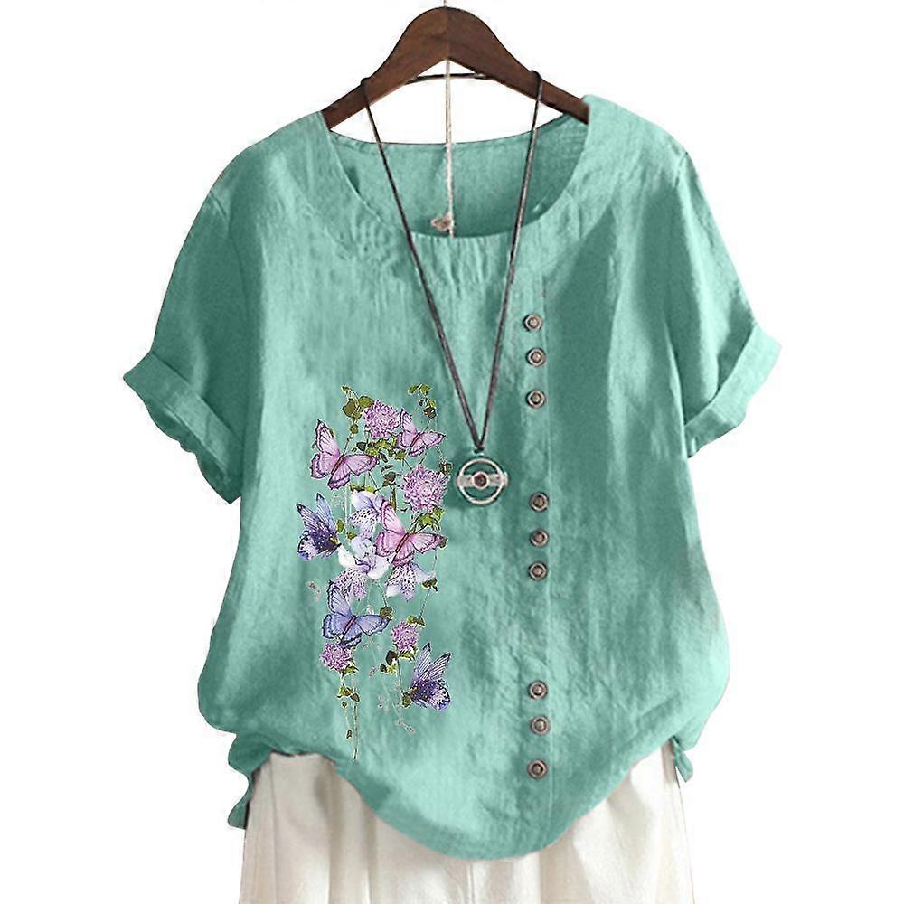 Stylish Women's Cotton Casual T-Shirt with 11 Print Patterns and Button Detail