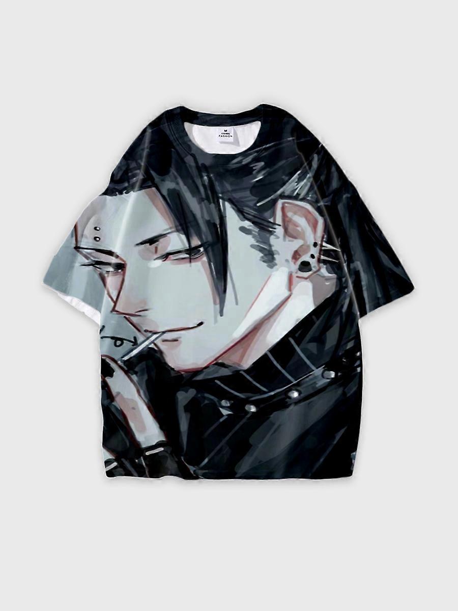 T-shirt round neck Character Pattern loose short sleeve P1543