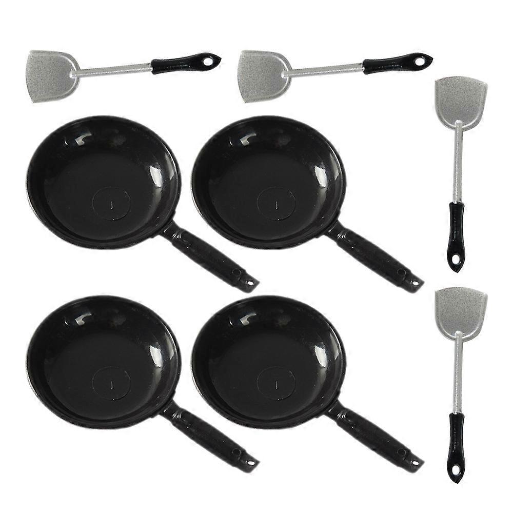 4pcs Mini Frying Pans with Spatulas for Dollhouse Kitchen – Realistic Kitchen Accessories for DIY Miniature Scenes and Craft Projects