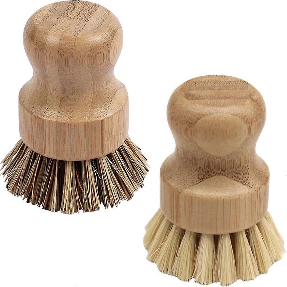 2pcs Kitchen Pot Brush Set with Durable Palm Bristles – Multi Use Scrub Brushes for Cookware, Dishes & Household Cleaning