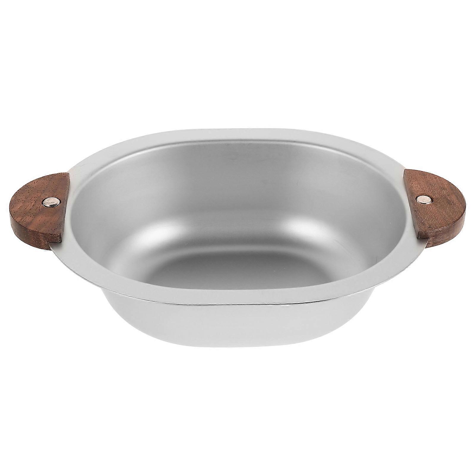 Stainless Steel Bowl with Walnut Wood Handles for Home Use MultiFunctional Mixing and Serving 12.5 Inch