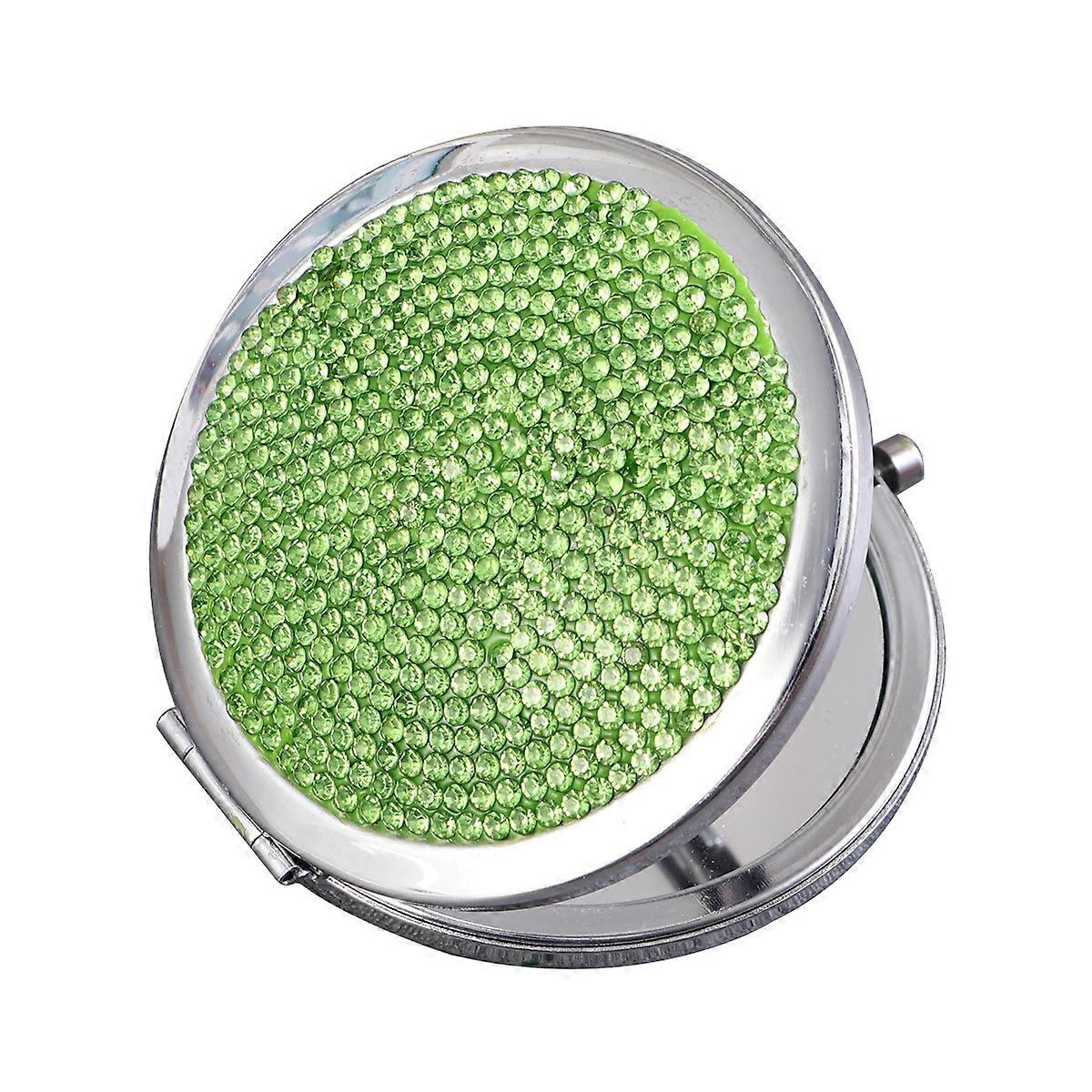 Portable Double Mirror with Rhinestone for Makeup Use Compact Green Metal 1pc
