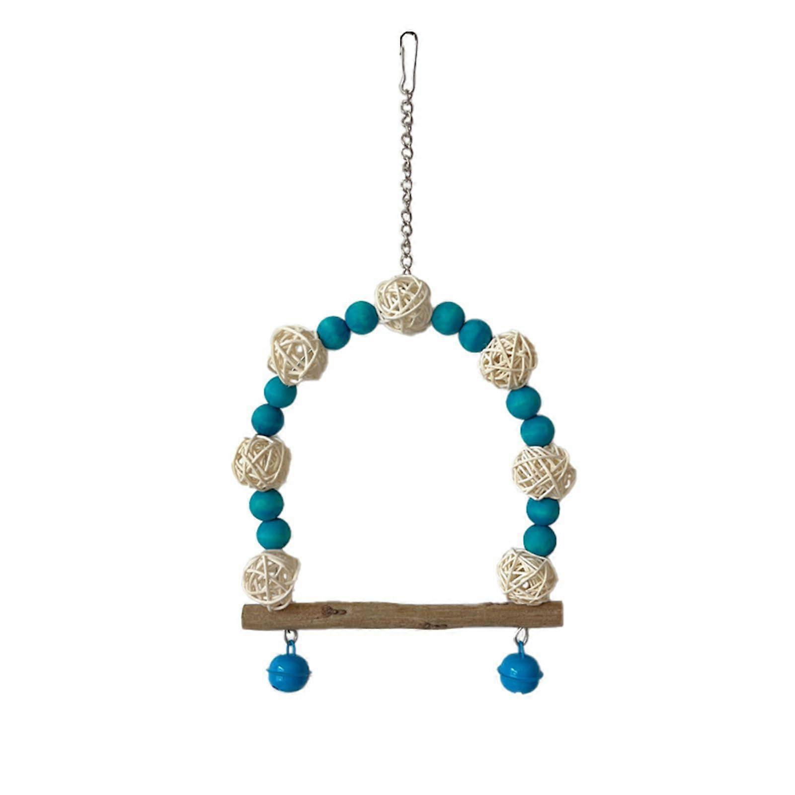 Bird Hammock and Climbing Bridge Swing with Colorful Beads Chew Toy for Parrot Cage Blue