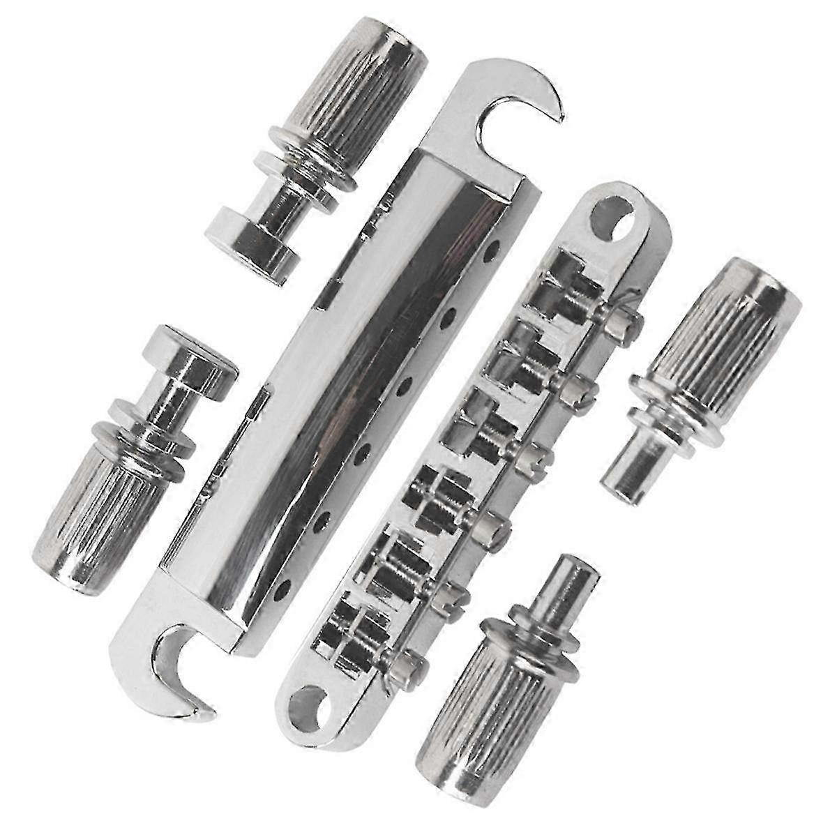 6-String Electric Guitar Bridge in Silver - High-Quality Replacement Part for Guitarists and Music Enthusiasts