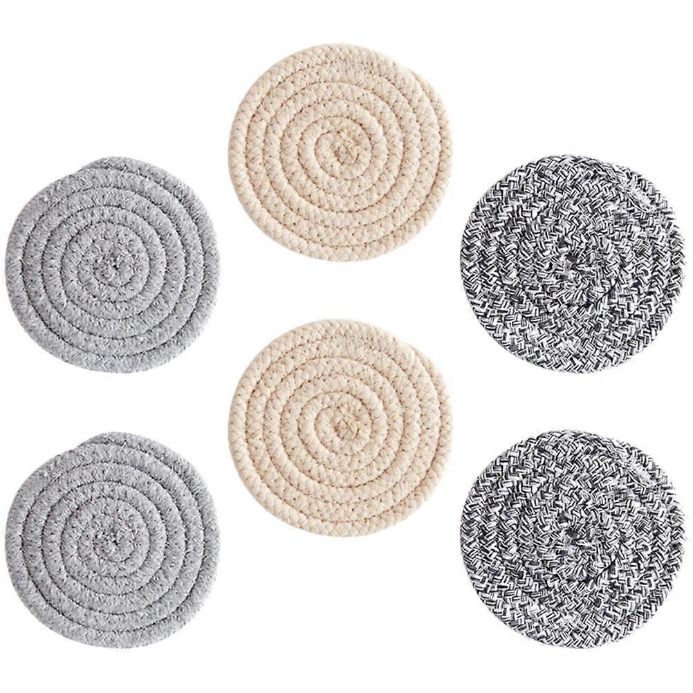 6 stk bomull vevde underlag flettet isolert rund kopp drikkeunderlag