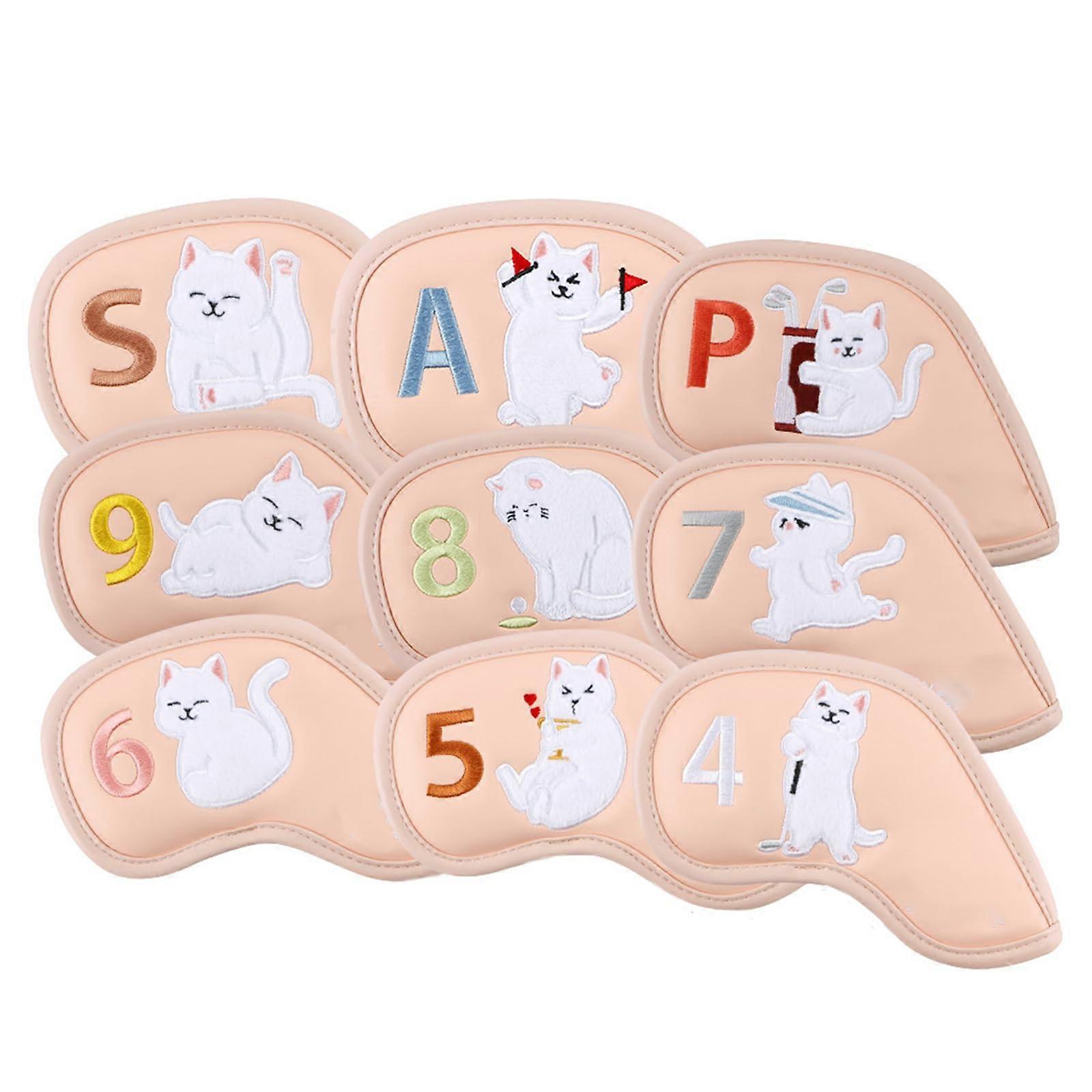 9Pcs Iron Head Covers Cats Pattern  Leather Protective Case Head Covers For Golf Irons