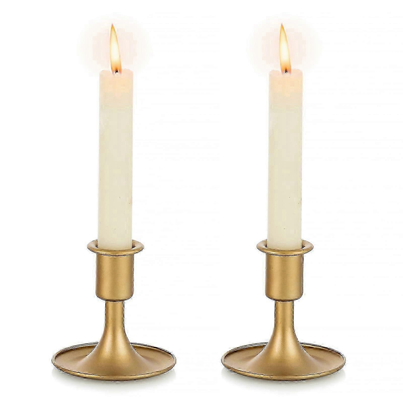 2 Gold Vintage Brass Candle Holders for Wedding & Christmas Decor