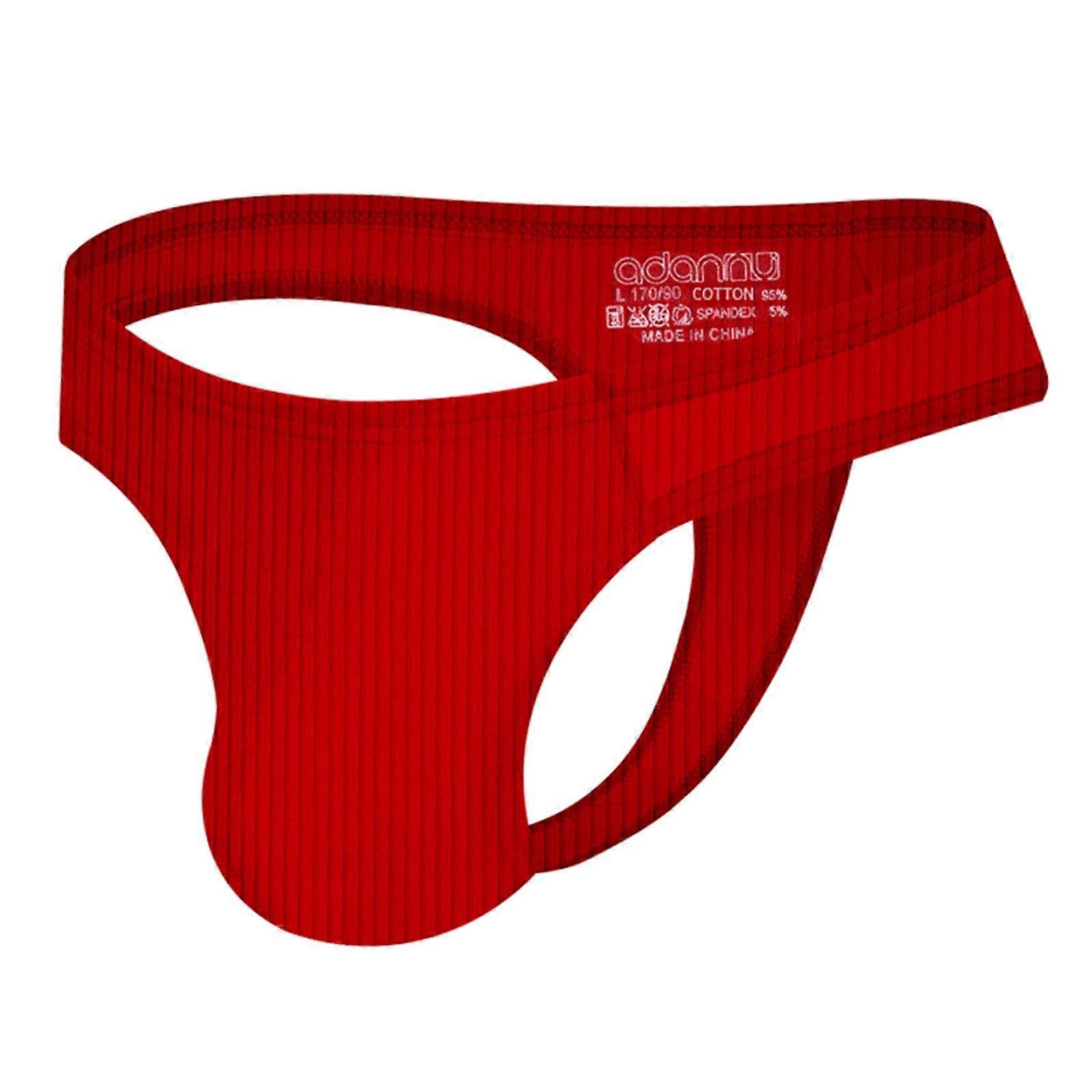 Lightweight Sexy Men's Low Waist Cotton Briefs with Raised Half Hip Design for Ski Underwear in Red, Size XL