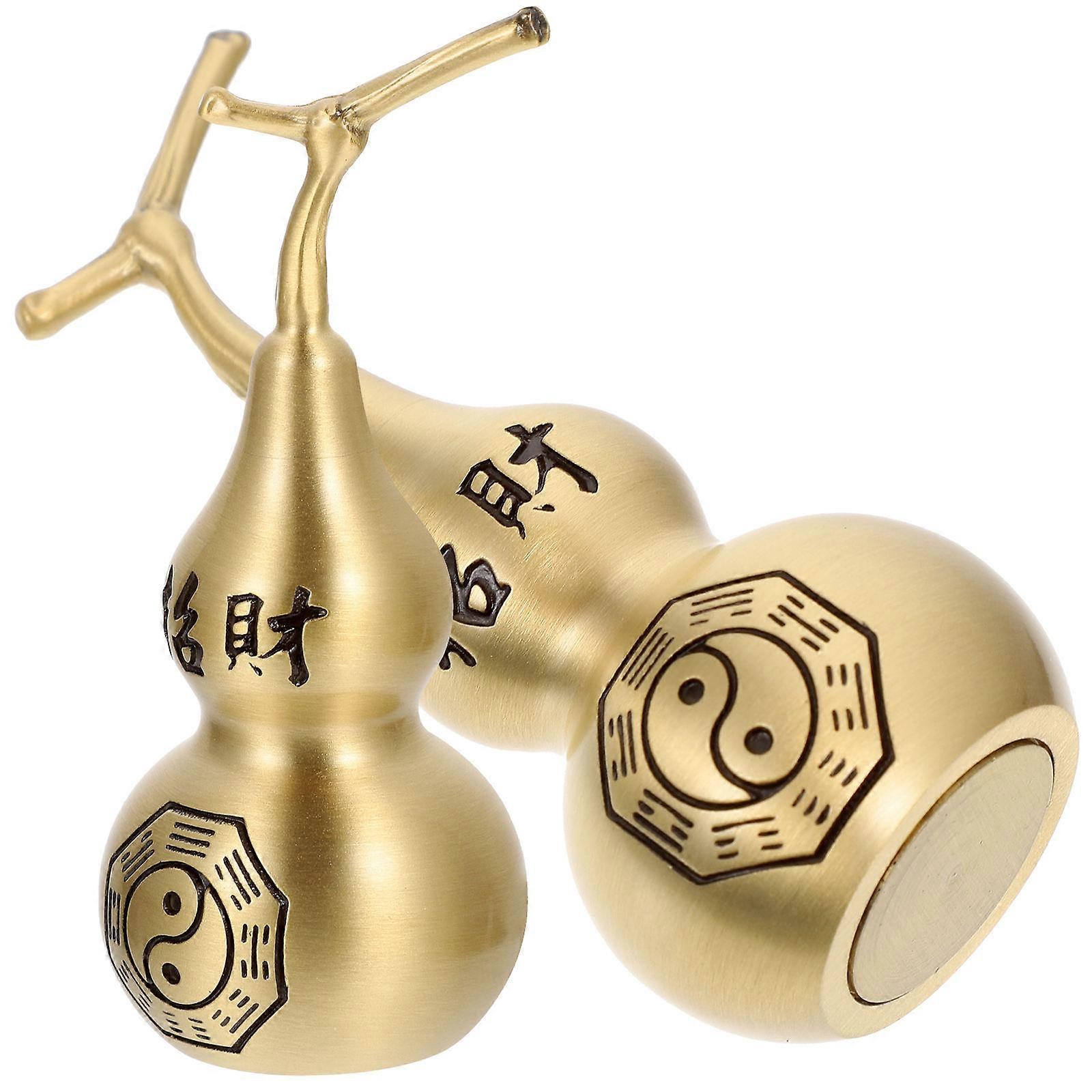 Desktop Gourd Ornament 2Pcs Decorative Gourds Family Home Decor 8X3CM Golden Fine Craftsmanship Evil Repelling