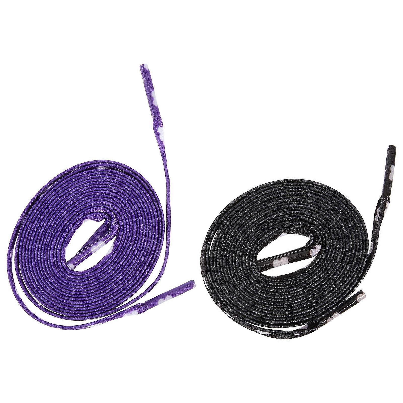 ハートパターンシューレース:スポーツ、スニーカー、カジュアルシューズ用の耐久性と装飾的なフラットレース:2ペア、ブラックとパープルセット