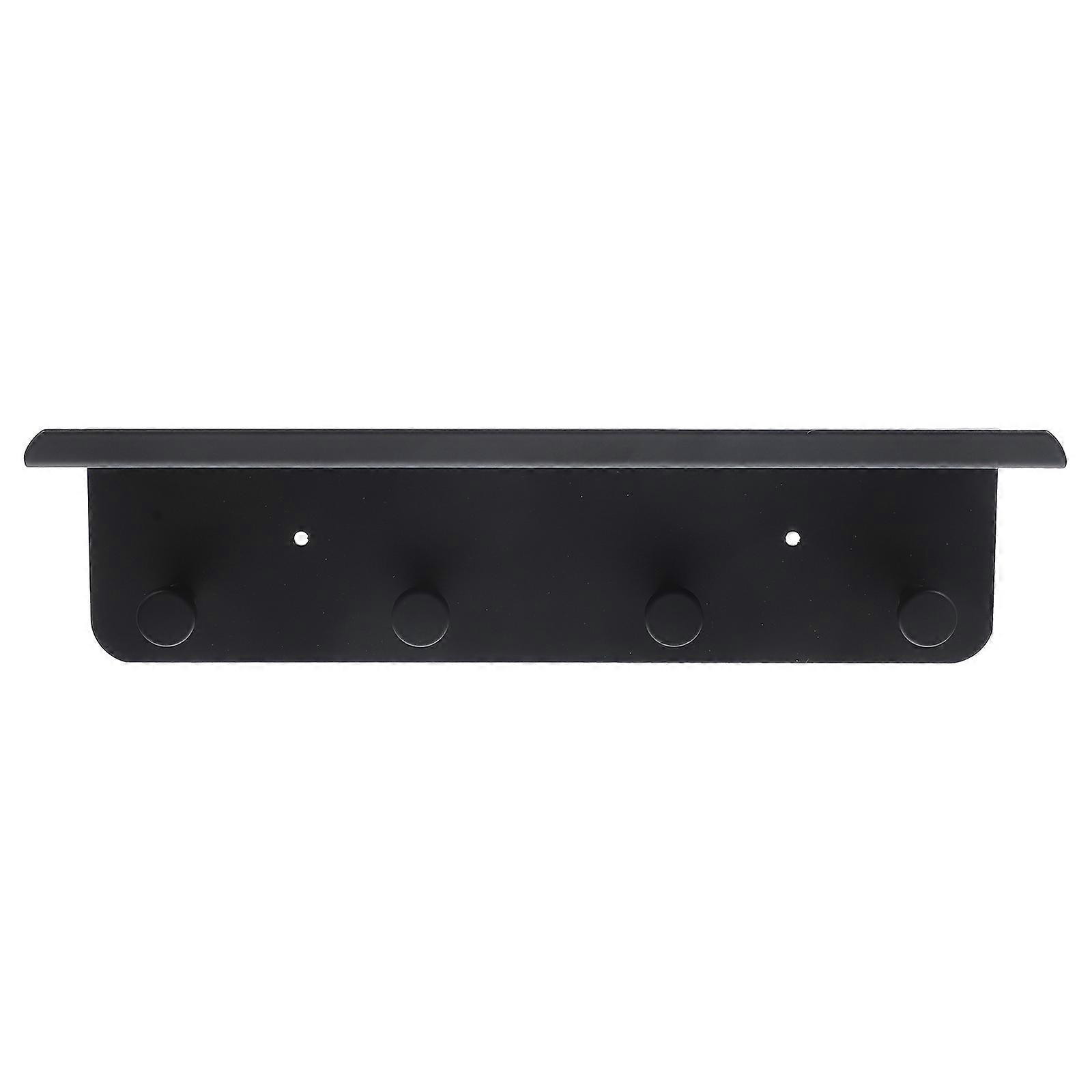 Wall Storage Rack with Hooks Rectangular Space Aluminum Bathroom Shelf for Household Users Black 1 Set
