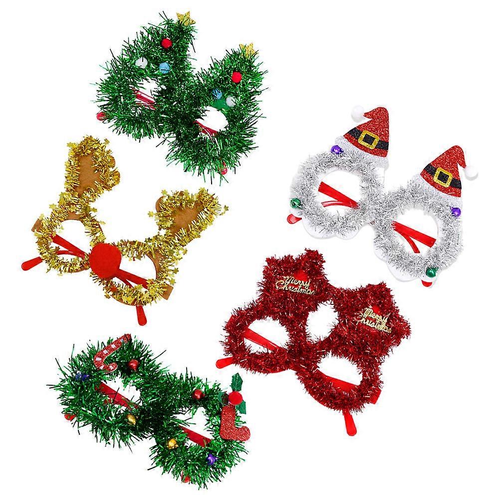 Assorted Color Felt Christmas Eyewear Props for Decoration with Fine Details and Classic Xmas Elements 5pcs