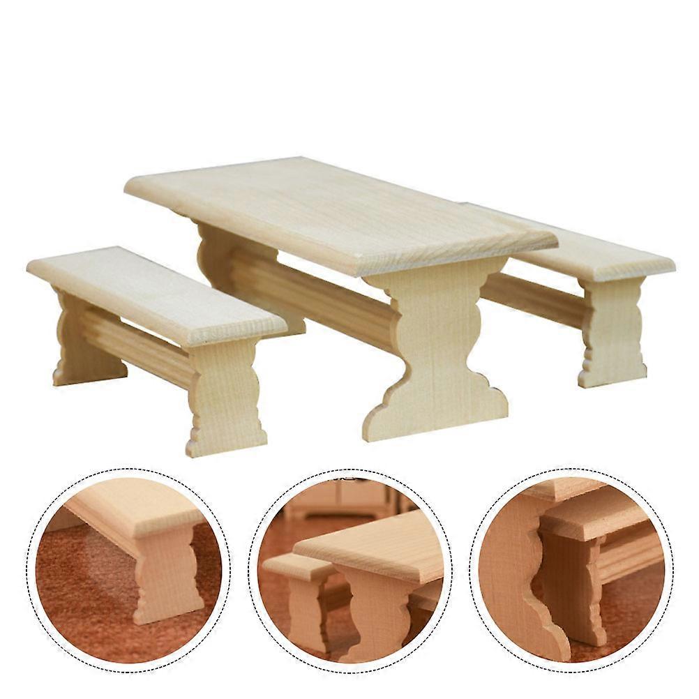 3pcs Miniature Wooden Table and Chair Set for Dollhouse Scale Mini Furniture Ornament, Safe Lightweight Playset for Imagination and Cognitive