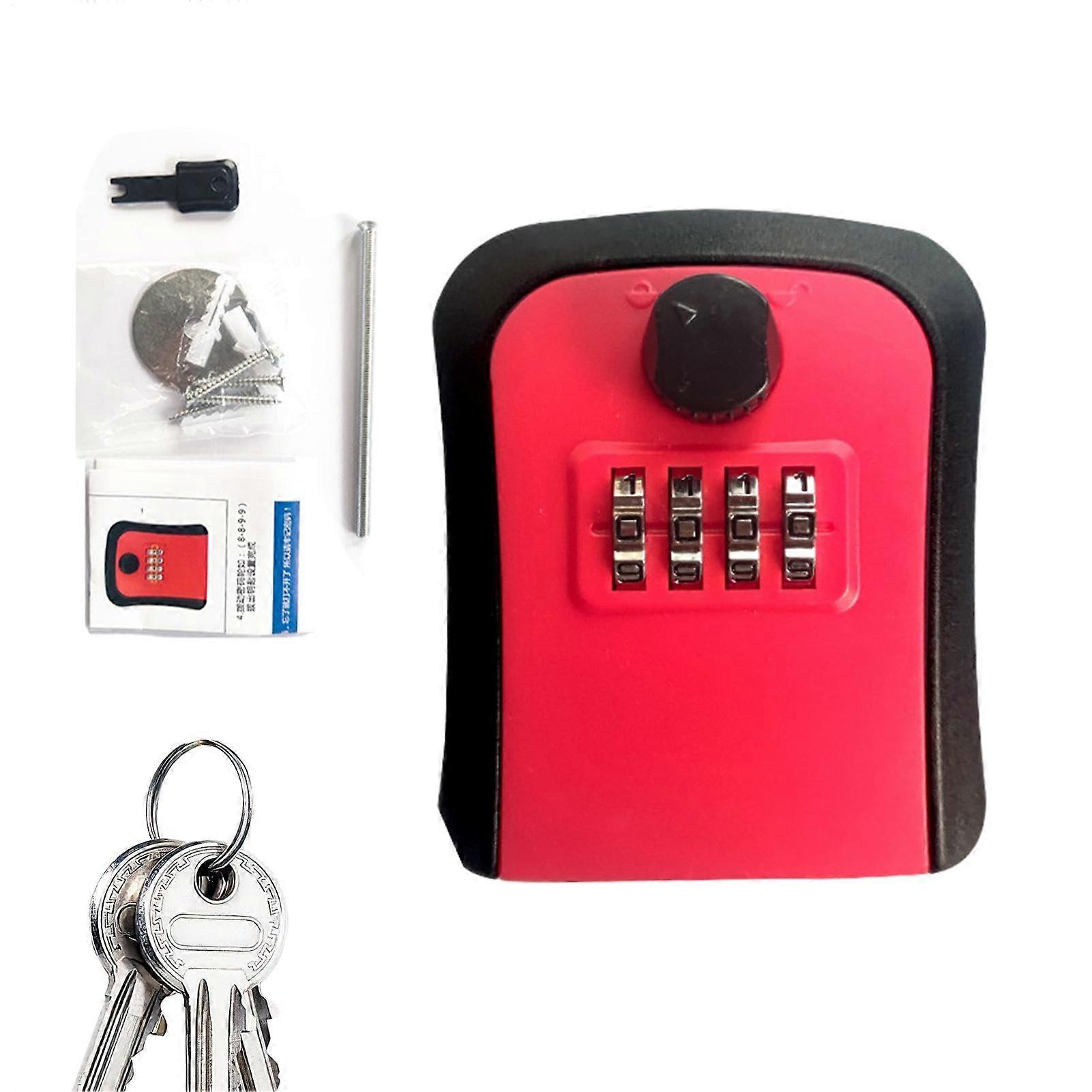 Key Lock Box for Outside, 4-Digit Combination Security Locker, Wall-Mount, PP Material, 9 x 7.5 x 3.3 cm, Black, Red, Grey, Blue