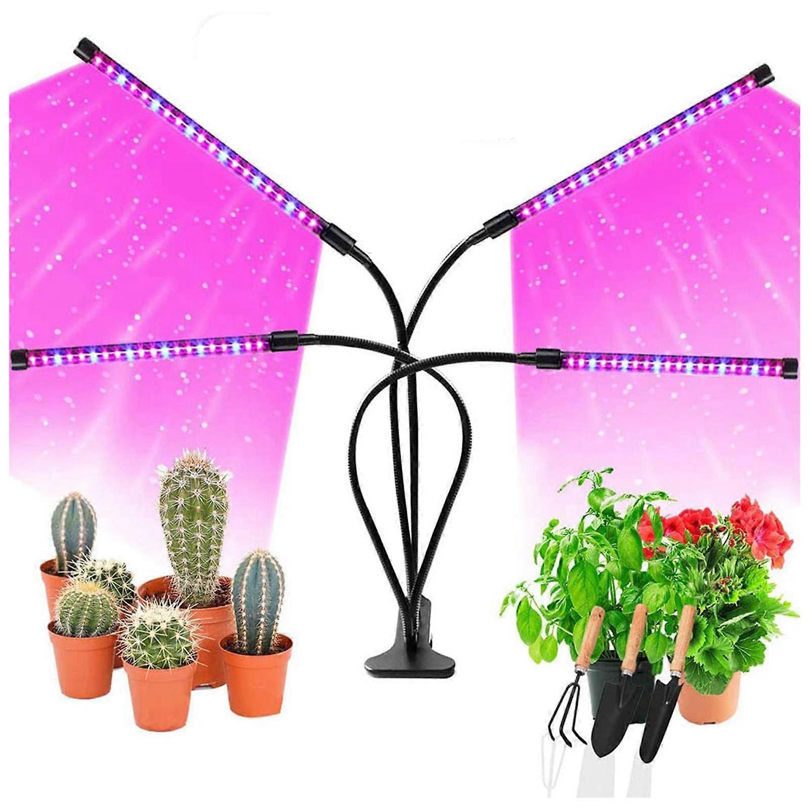 LED Plant Light, 80 LED Lamp Beads, with 3H/9H/12H Timer, 9 Dimming, 3 Brightness Modes, 360 Degree Adjustable Gooseneck (4 Head 40W)