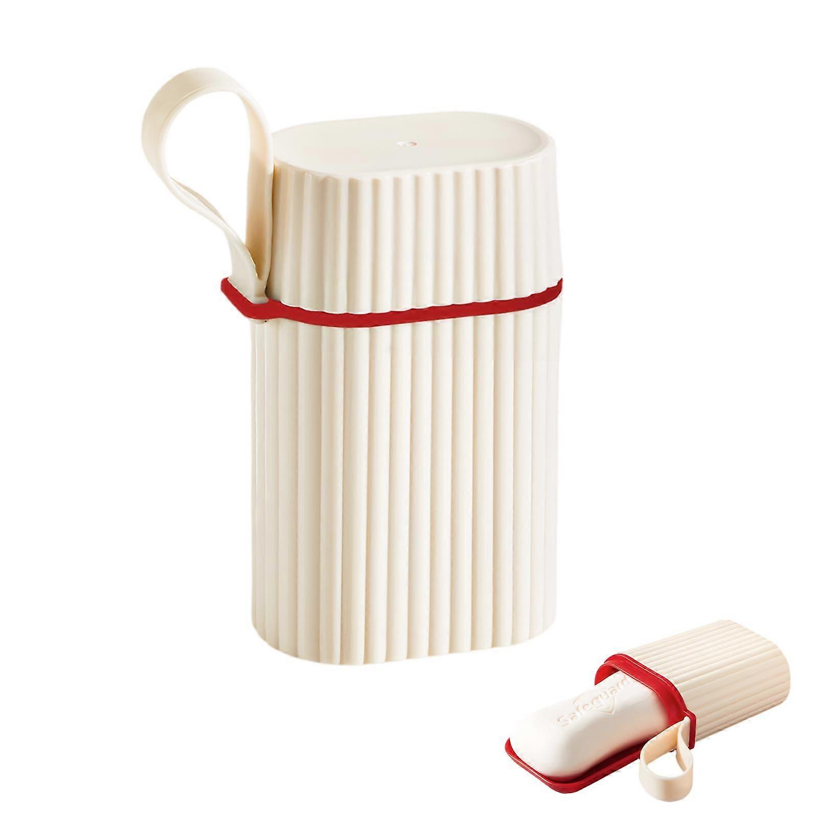 Travel Soap Box with Draining Layer, Leak-Proof Soap Container, Portable Waterproof Soap Box with Silicone Handle for Outdoor Use (White)