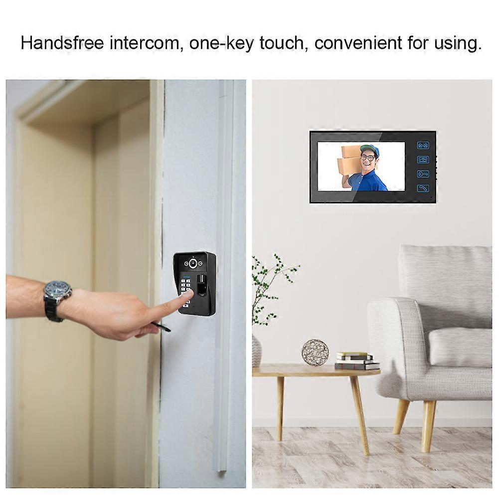 7in TFT Fingerprint RFID Video Intercom 2 Monitor Doorbell System
