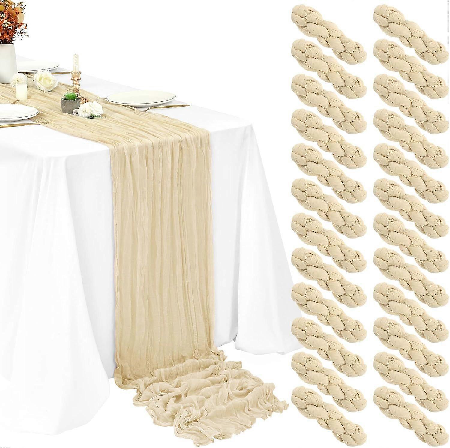24 Packs Cheesecloth Table Runner,Ivory Table Runner 20"x70"Rustic Gauze Boho
