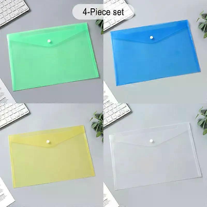 A4 Clear PP File Folder with Snap Closure - Multi-Color Plastic Document Organizer for School/Office Waterproof Portfolio
