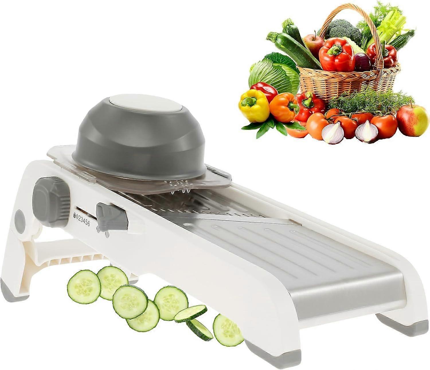 Adjustable Food Slicer Multifunctional Slicer Stainless Steel Kitchen Julienne Slicer with Hand Guard Stainless Steel Vegetable Slicer for Kitchen(Whi
