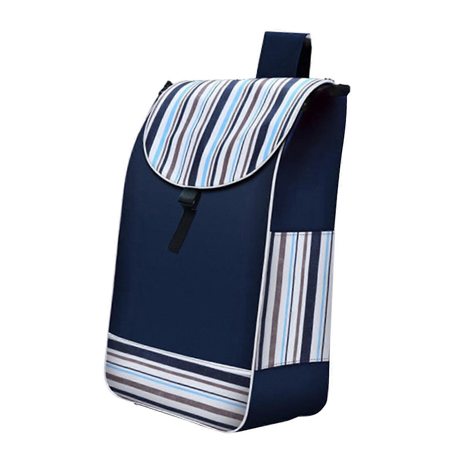 Trolley Cart Spare Bag Folding Shopping Cart Replacement Bag With Back Zipper Pocket Drawstring BlueBlack