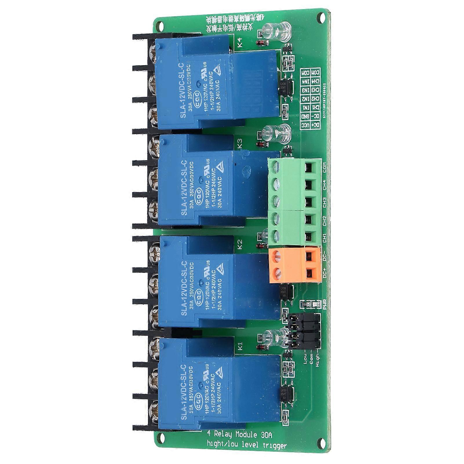 4-Channel 30A Relay Module 12V High/Low Level 129x72x22mm