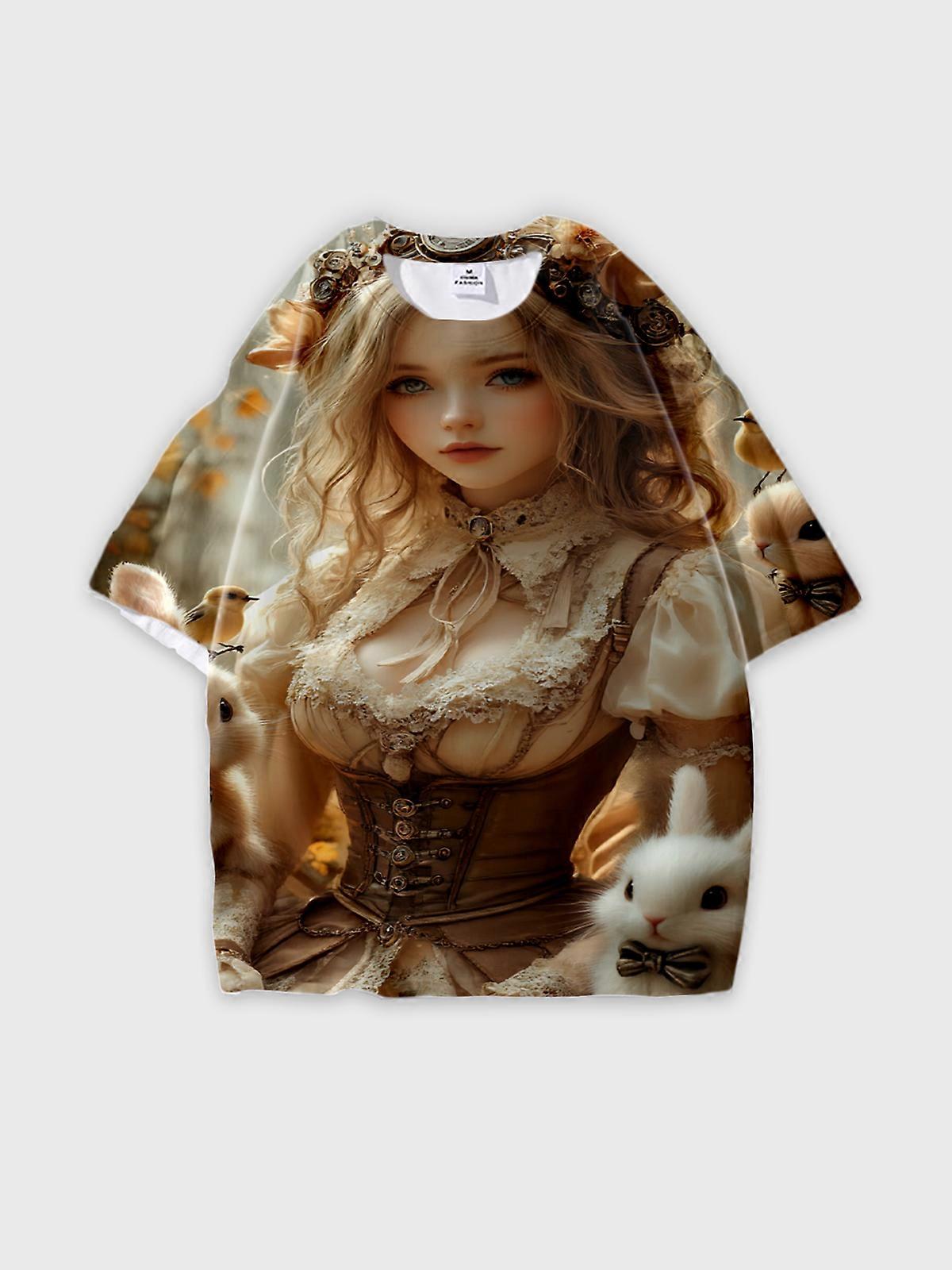 T-Shirt Short Sleeve Round Neck, Summer Casual Loose Graphic Tee, Unisex Pattern W2015