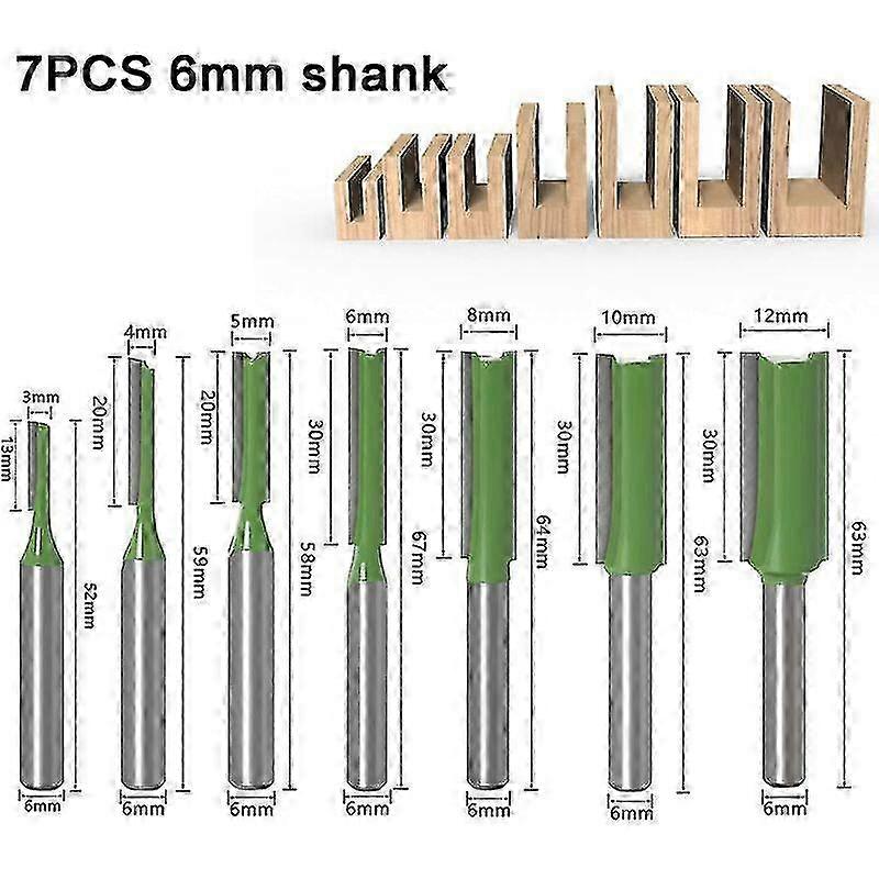7pcs Carbide Straight Router Bits 6mm for Wood Cutter & DIY Projects