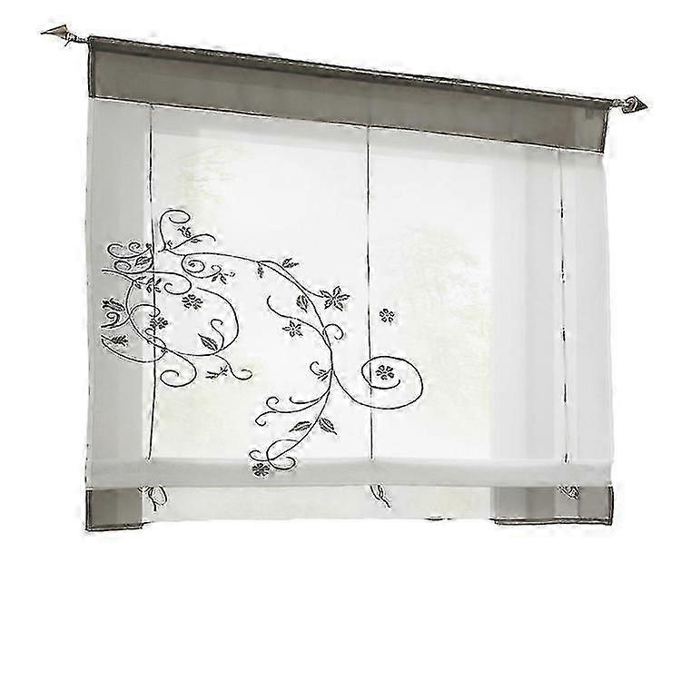 ستارة رومانسية مع علامة تبويب علوية للمطبخ والشرفة (رمادي ، 60 * 120 سم) ، ستائر رومانية رعوية مطرزة مع قضبان الشريط