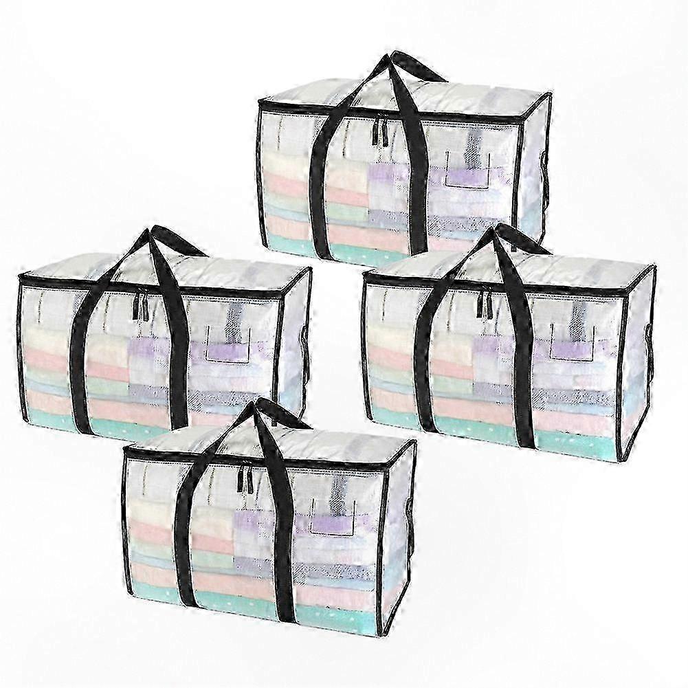 Durable Clear Storage Bags 4-Pack 90L with Reinforced Handles Zip Closure Waterproof Semi-Transparent Moving Solution