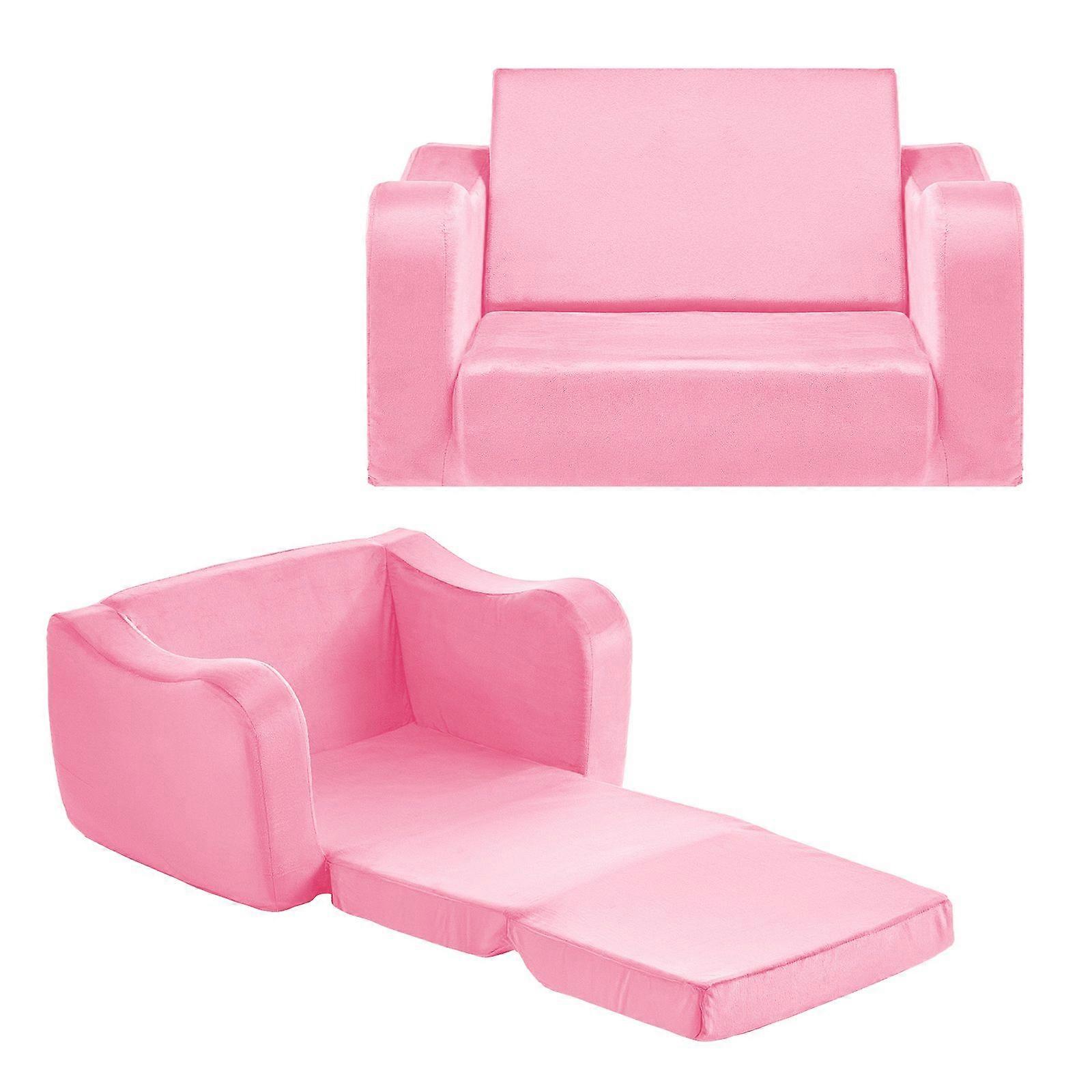 2-in-1 Kids Sofa, Foldable Toddler Soft Couch with Armrests, Made of 28D Sponge & Short Pile, M, Pink