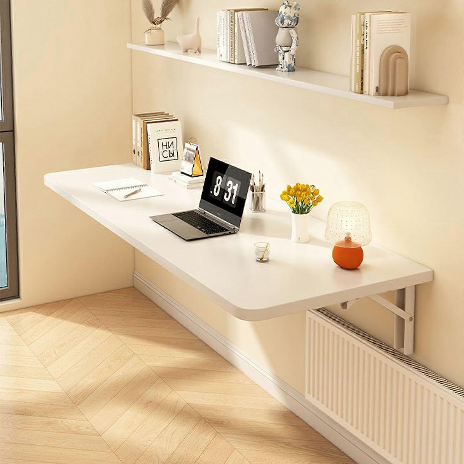 Wall Mounted Folding Table 120x40cm White, Drop Leaf, Space Saving Desk for Study Kitchen Balcony, 60kg Capacity