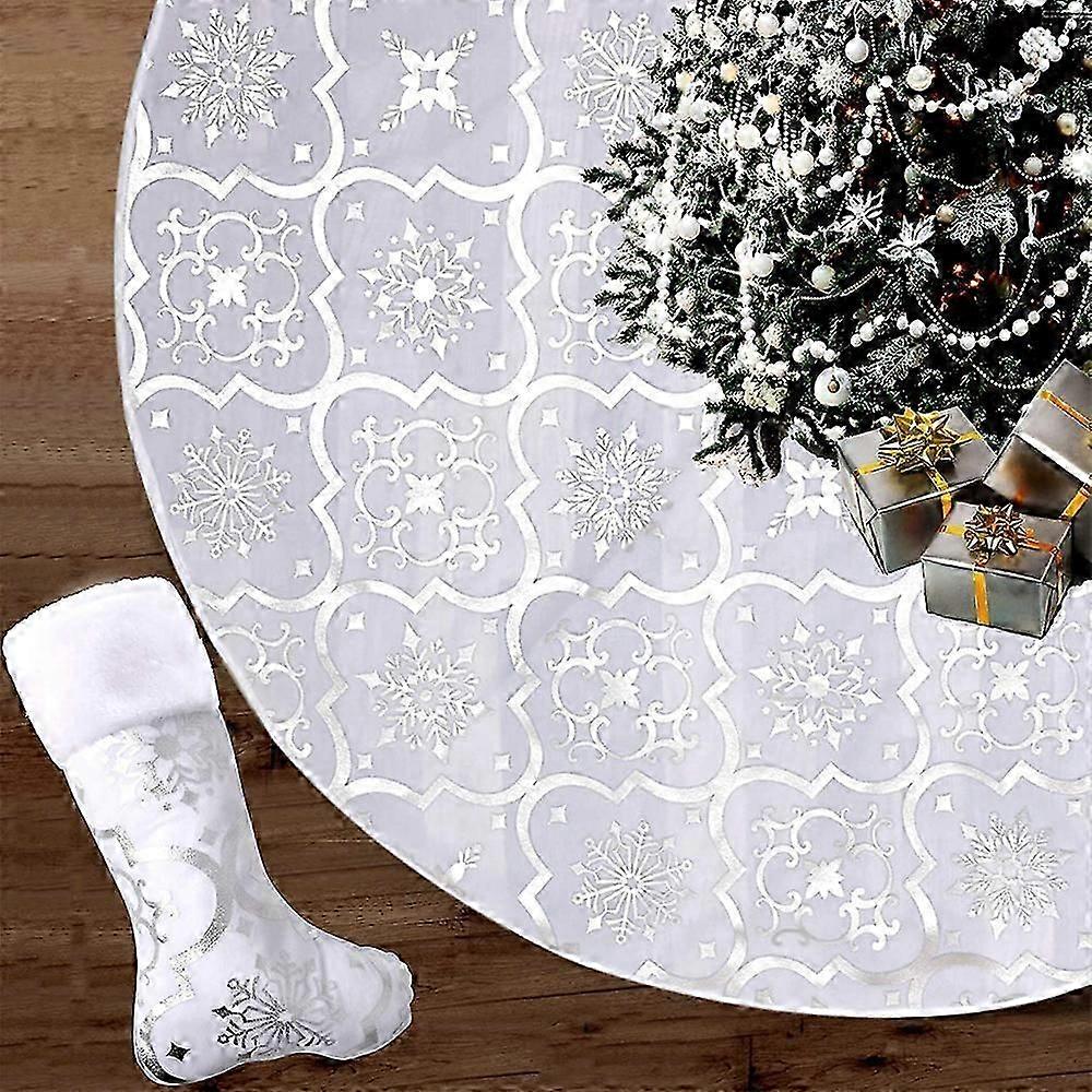 Christmas Tree Wrap Christmas Tree Wrap With Christmas Stocking Snowflake Christmas Tree Skirt Christmas Party Wrap(White)