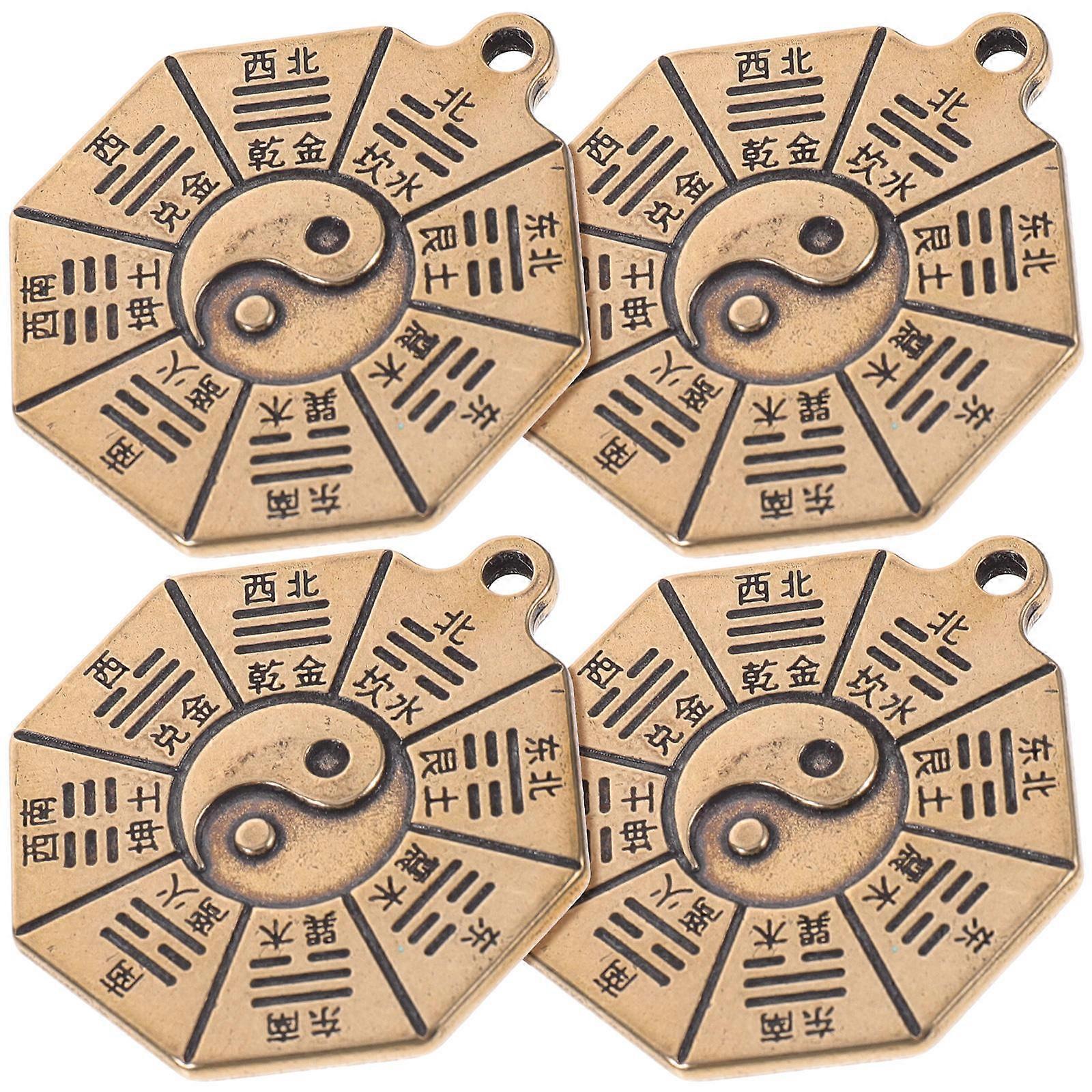 Keyring Pendant Octagonal Diy Projects Light Brown Brass for 4Pcs