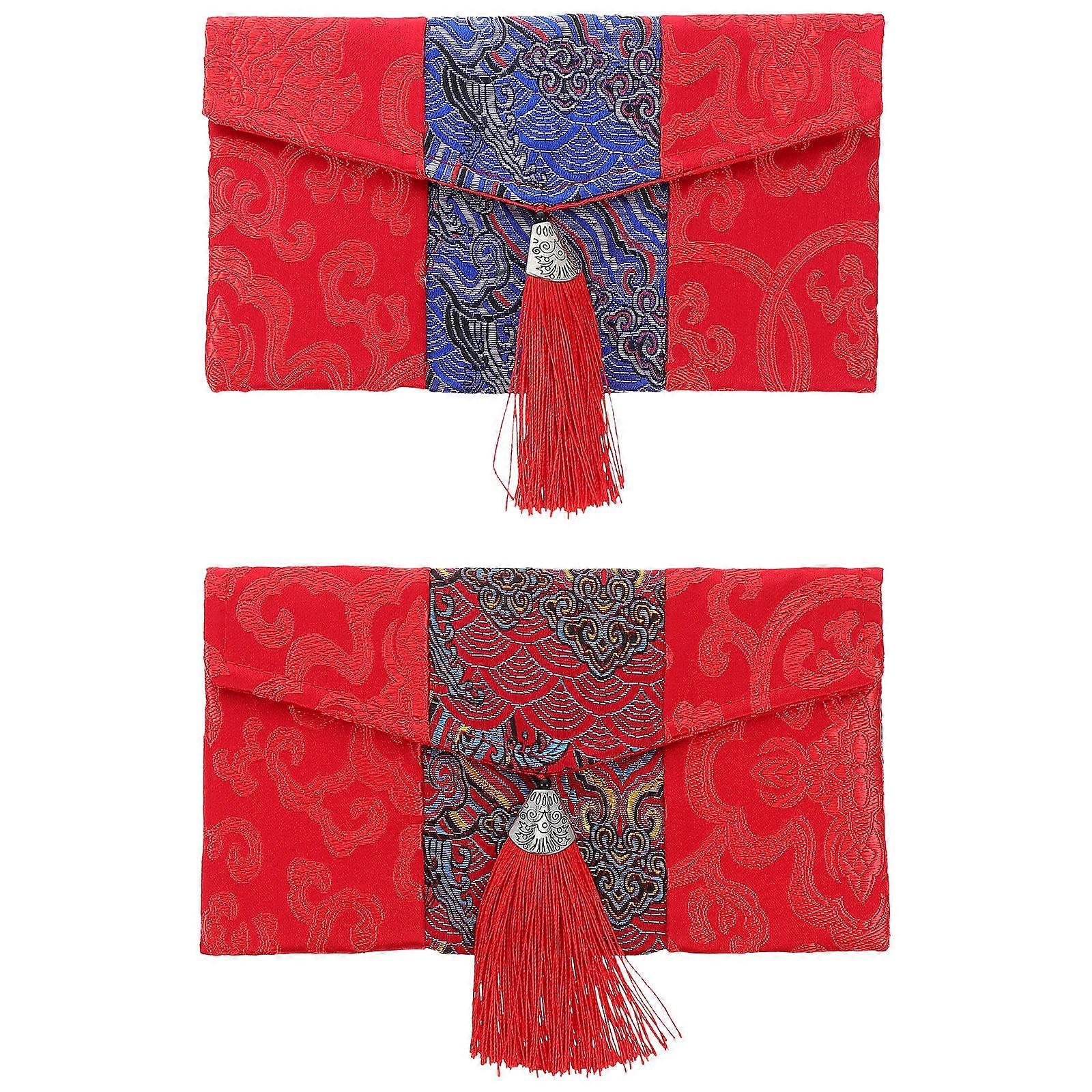 Red Packet Cloth Money Bag for Storing 2Pcs with Embroidered Patterns